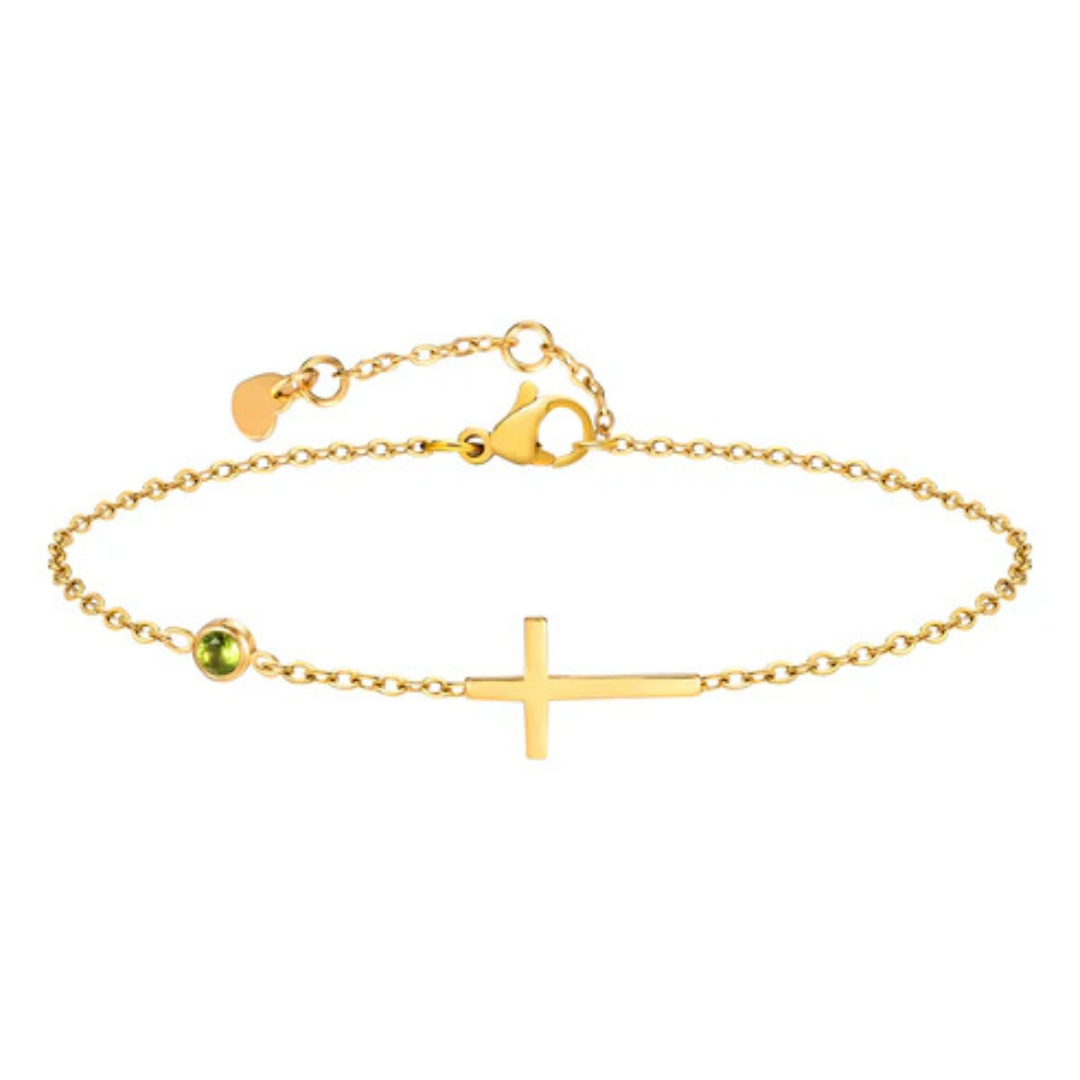 Women's Cross Birthstone Bracelet | Personalised