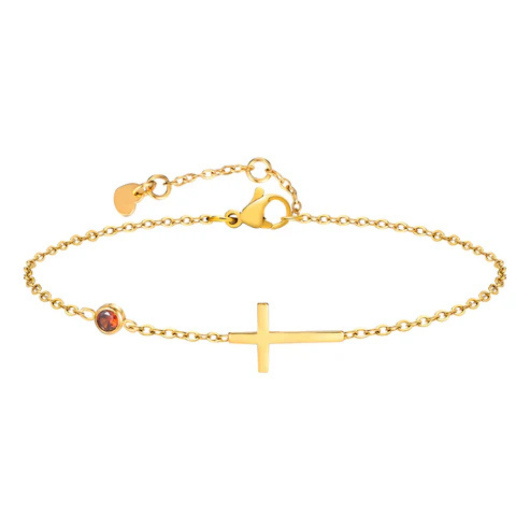 Women's Cross Birthstone Bracelet | Personalised