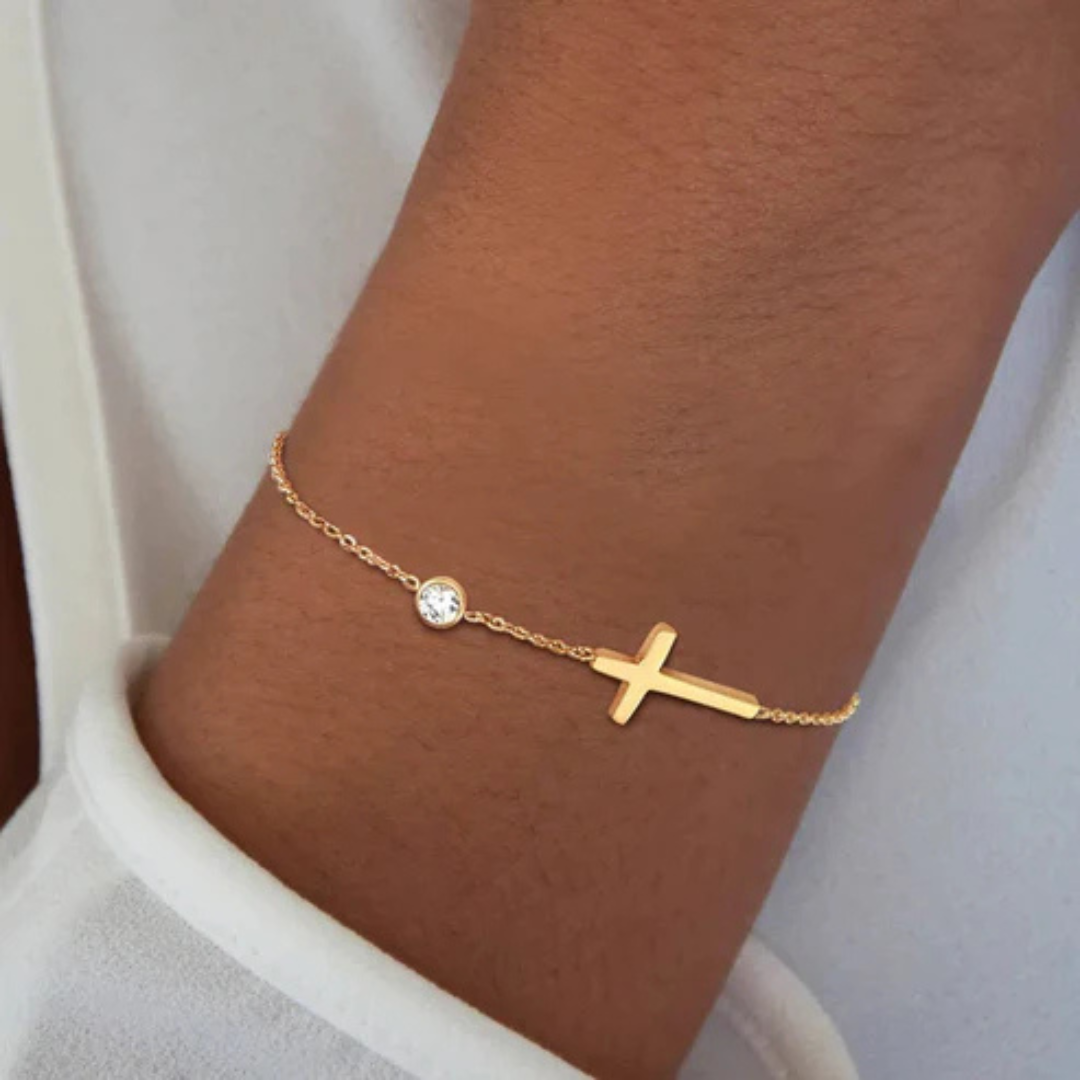 Women's Cross Birthstone Bracelet | Personalised