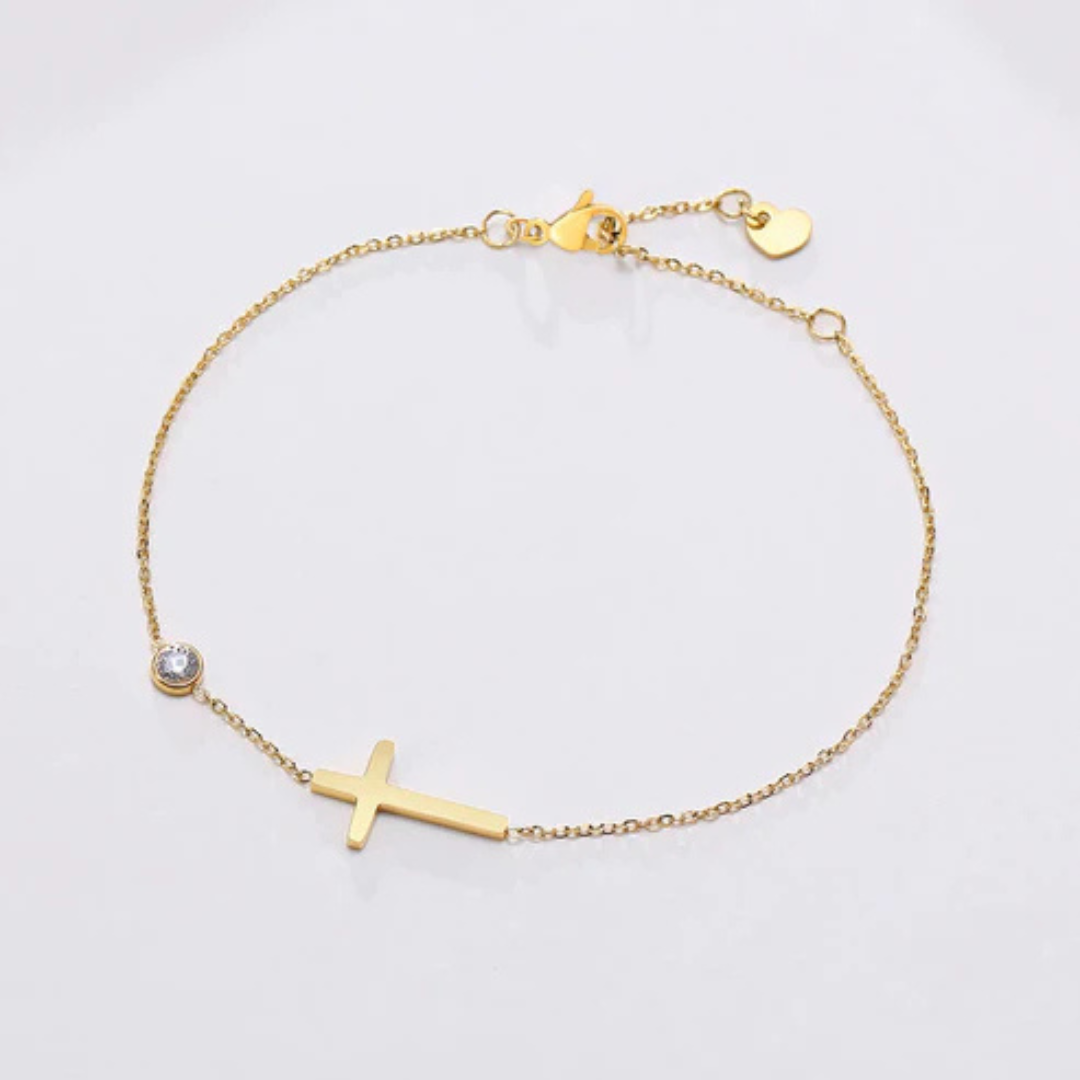 Women's Cross Birthstone Bracelet | Personalised