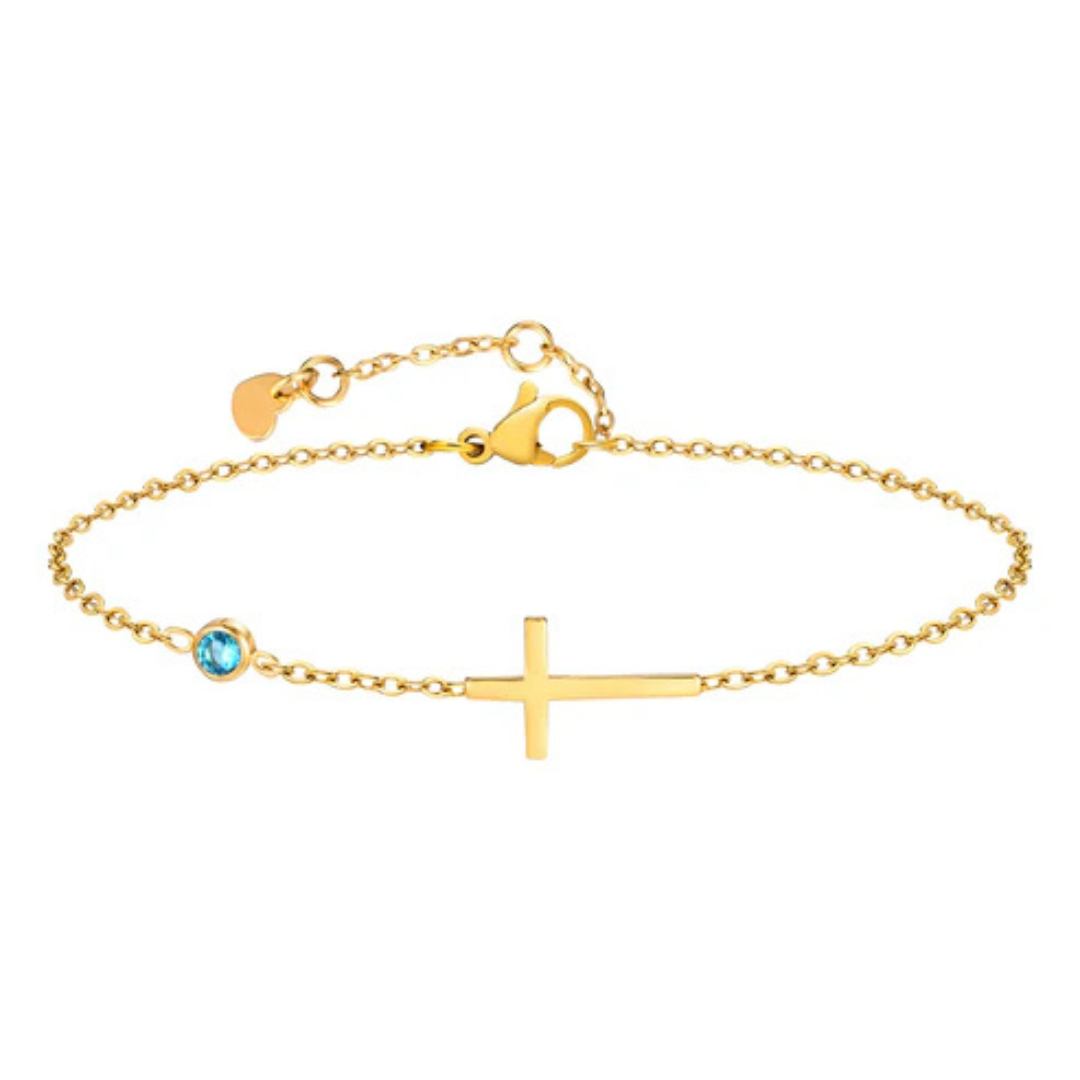 Women's Cross Birthstone Bracelet | Personalised