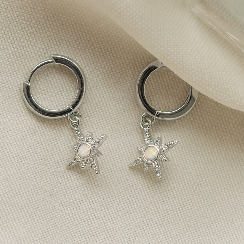 Women’s Opal Starburst Huggie Hoop Earrings