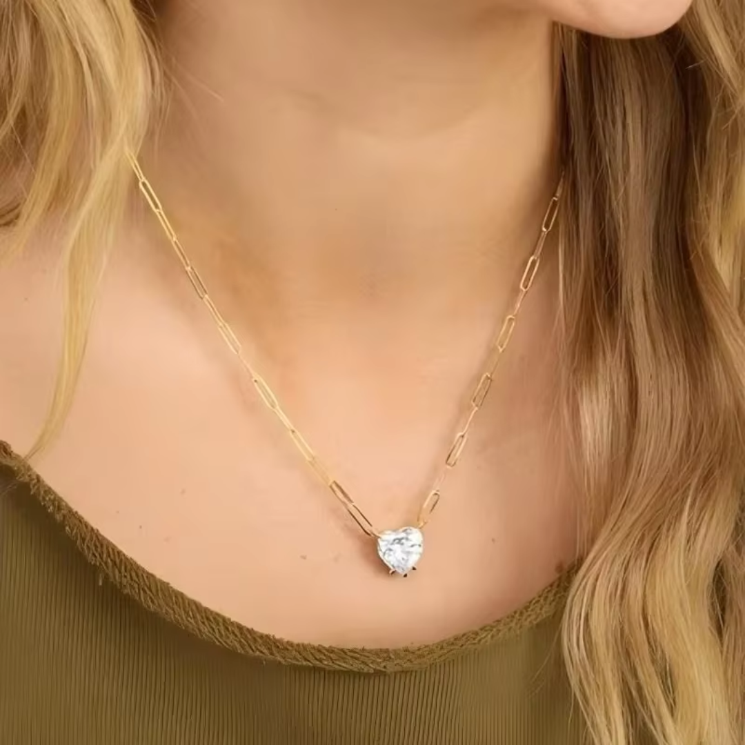 Women's Heart Pendant Necklace | Simulated Diamond