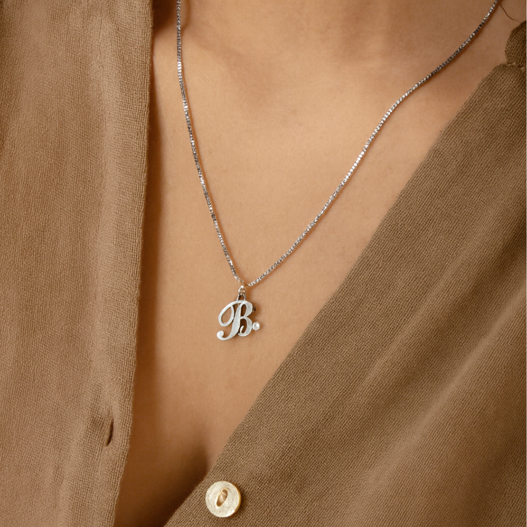 Women’s Sterling Silver Personalised Initial Birthstone Necklace