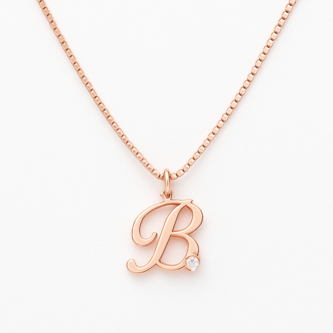 Women’s Sterling Silver Personalised Initial Birthstone Necklace