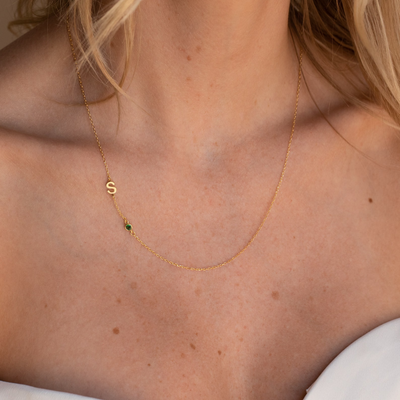 Women’s Personalised Sideways Initial Birthstone Necklace