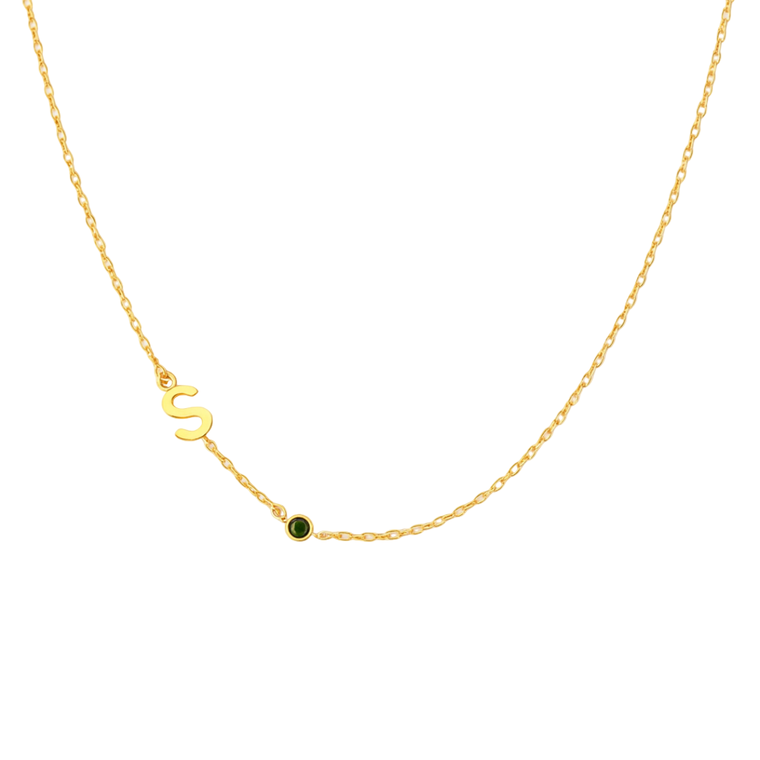 Women’s Personalised Sideways Initial Birthstone Necklace