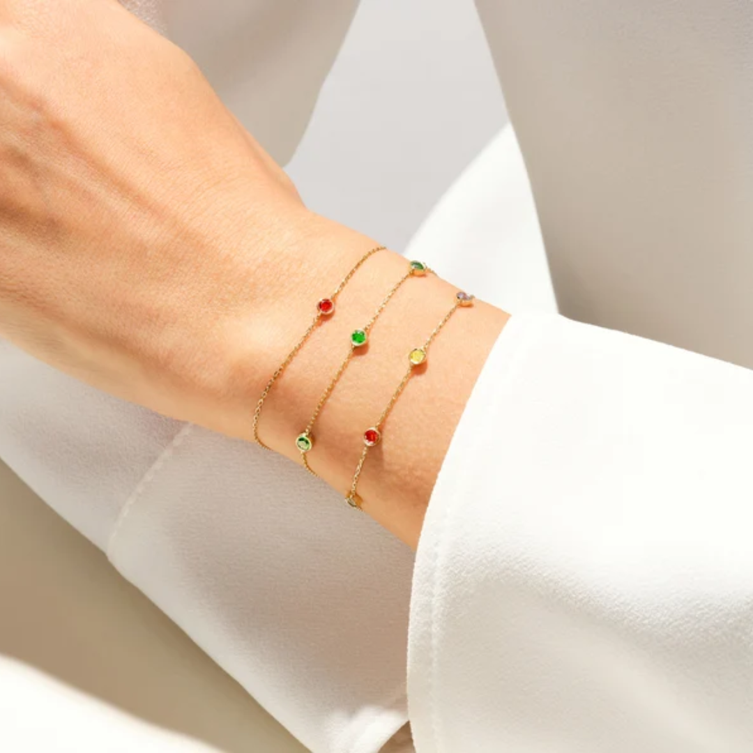 Women’s Bezel Set Birthstone Station Bracelet