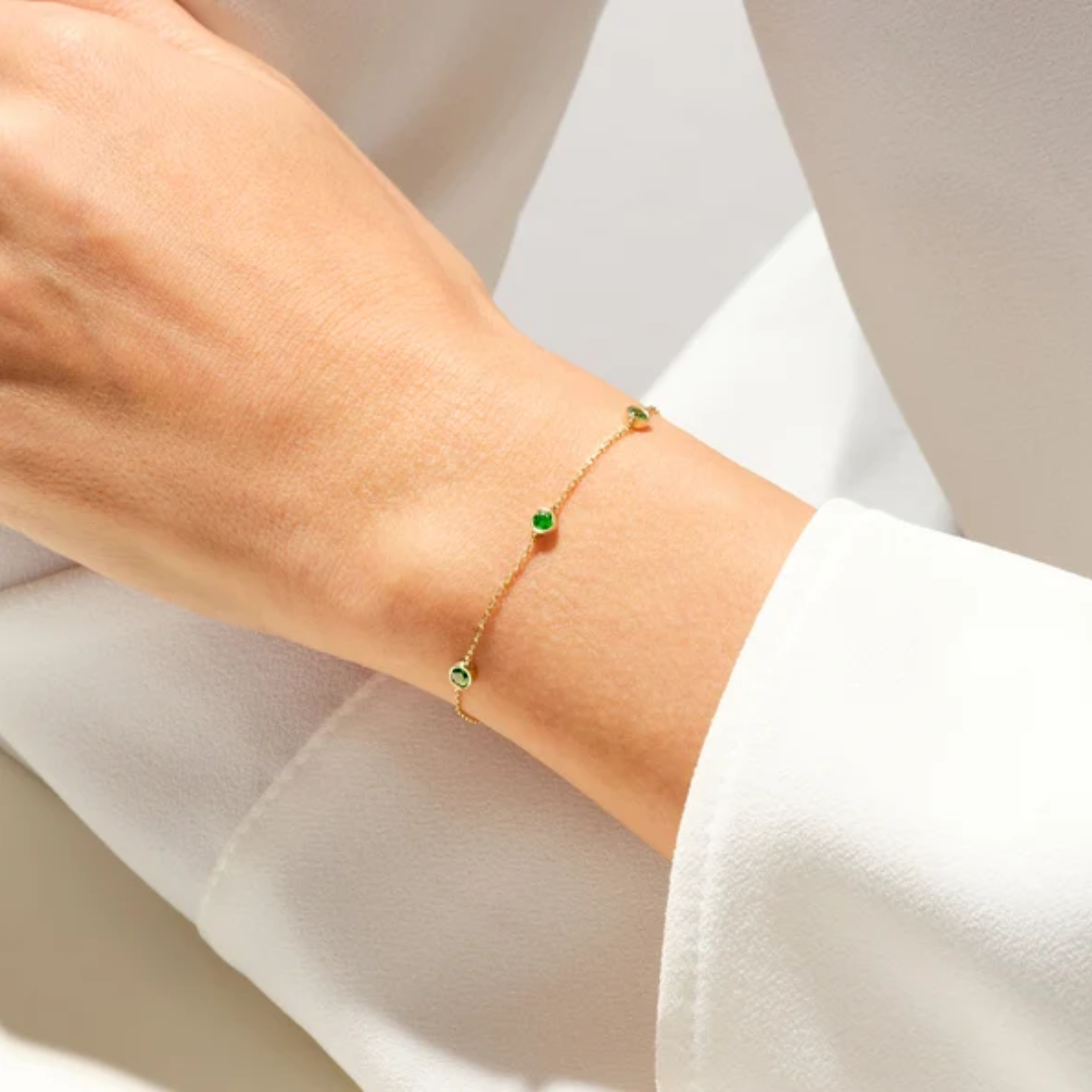 Women’s Bezel Set Birthstone Station Bracelet