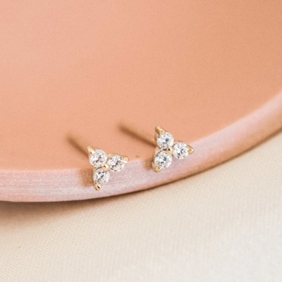 Women's Triple Cubic Zirconia Stud Earrings | Hypoallergenic