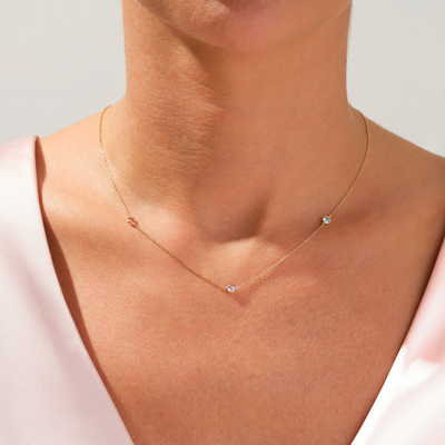 Women’s Bezel Set Birthstone Station Necklace
