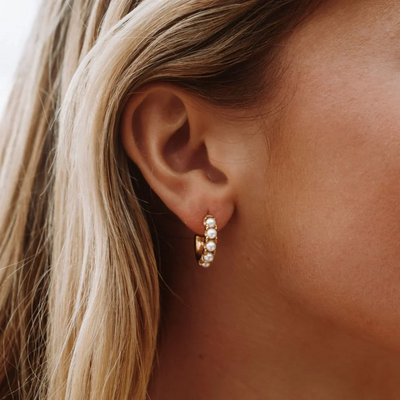 Women's Pearl Huggie Hoop Earrings | Hypoallergenic