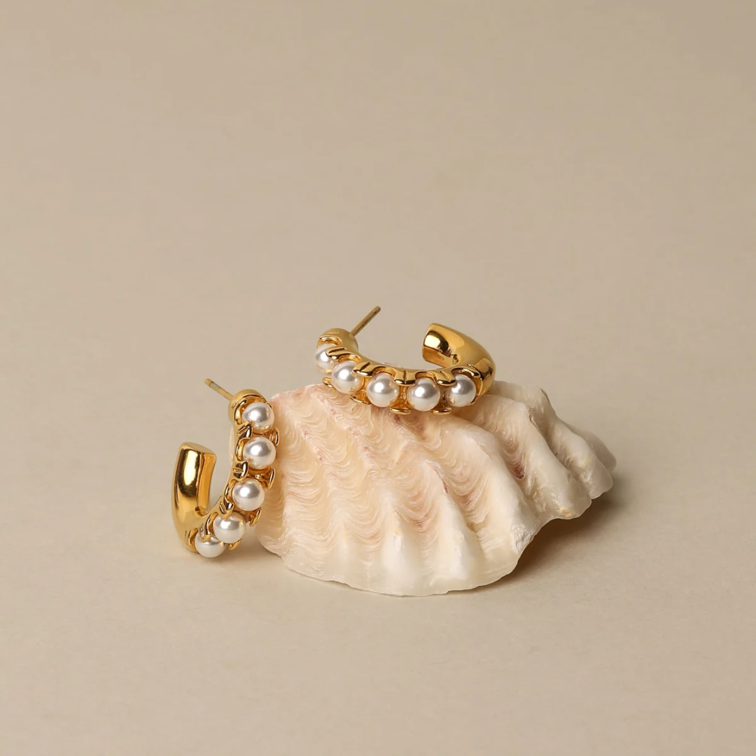 Women's Pearl Huggie Hoop Earrings | Hypoallergenic