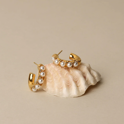 Women's Pearl Huggie Hoop Earrings | Hypoallergenic