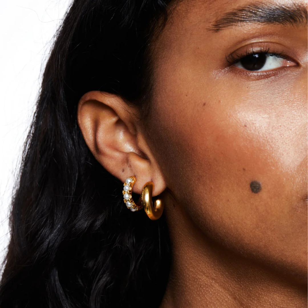 Women's Pearl Huggie Hoop Earrings | Hypoallergenic