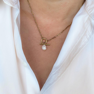Women's Freshwater Pearl Toggle Necklace | Stainless Steel
