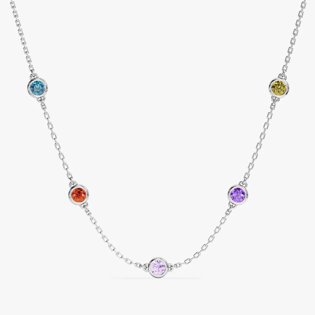 Women’s Bezel Set Birthstone Station Necklace