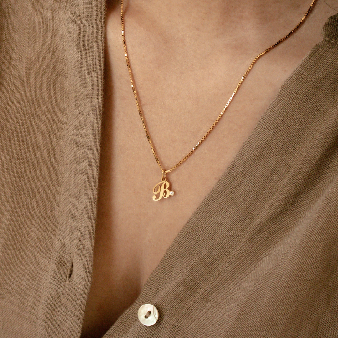 Women’s Sterling Silver Personalised Initial Birthstone Necklace