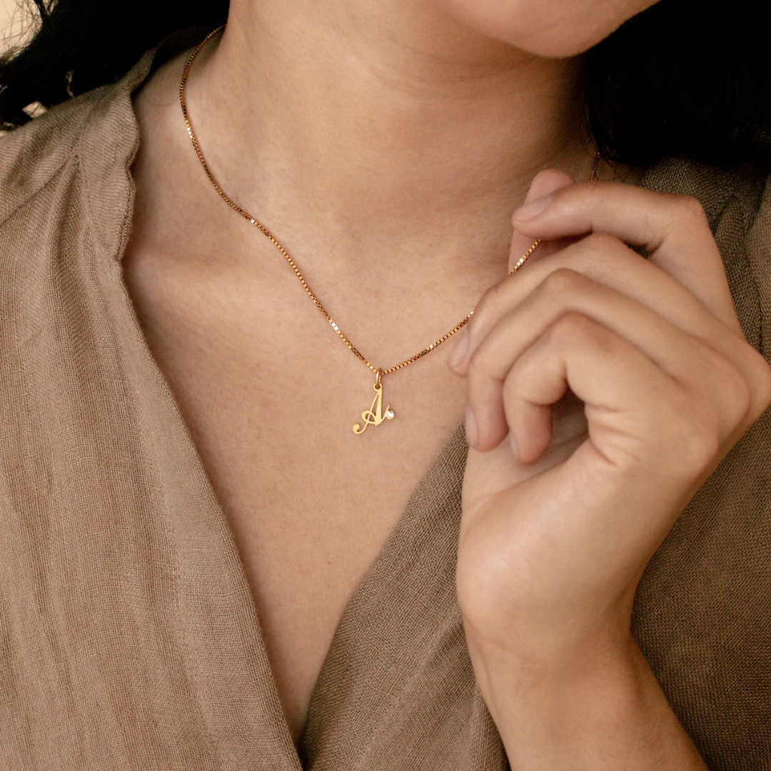 Women’s Sterling Silver Personalised Initial Birthstone Necklace