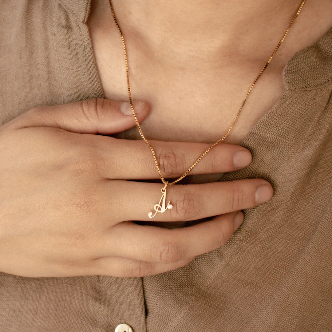 Women’s Sterling Silver Personalised Initial Birthstone Necklace