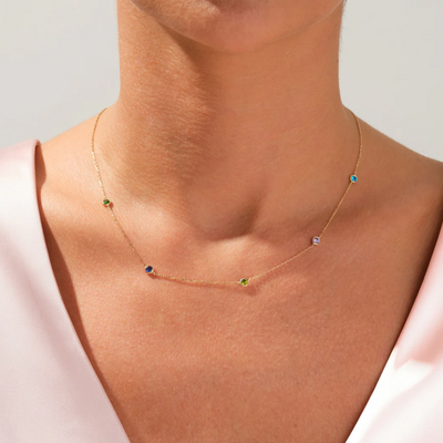 Women’s Bezel Set Birthstone Station Necklace