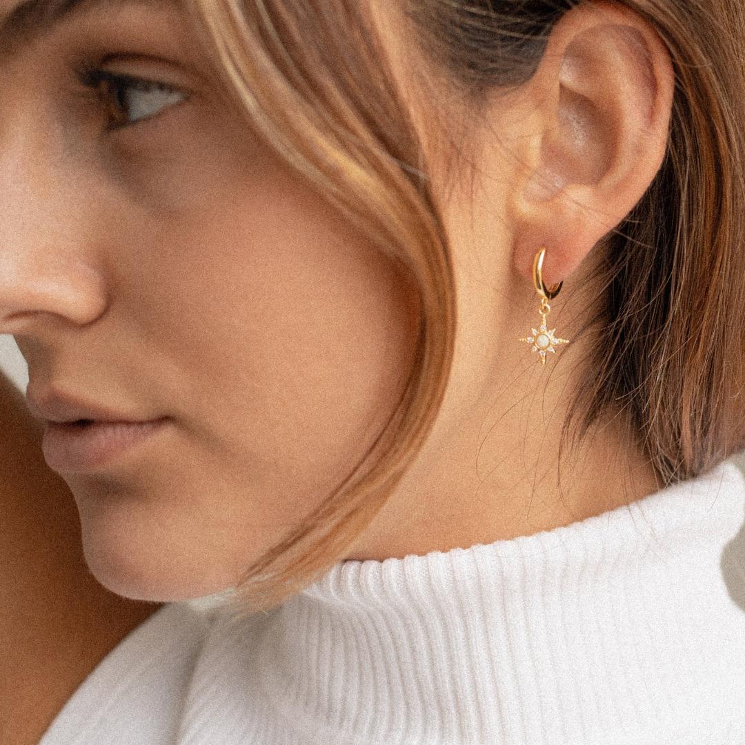 Women’s Opal Starburst Huggie Hoop Earrings