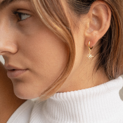 Women’s Opal Starburst Huggie Hoop Earrings