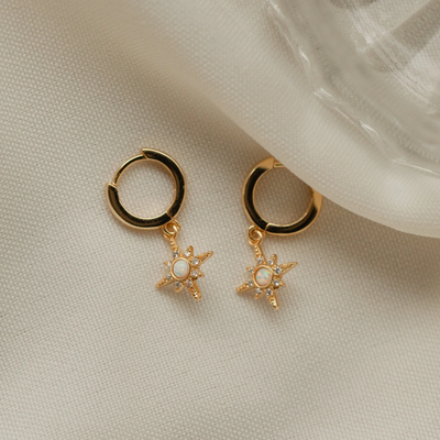 Women’s Opal Starburst Huggie Hoop Earrings