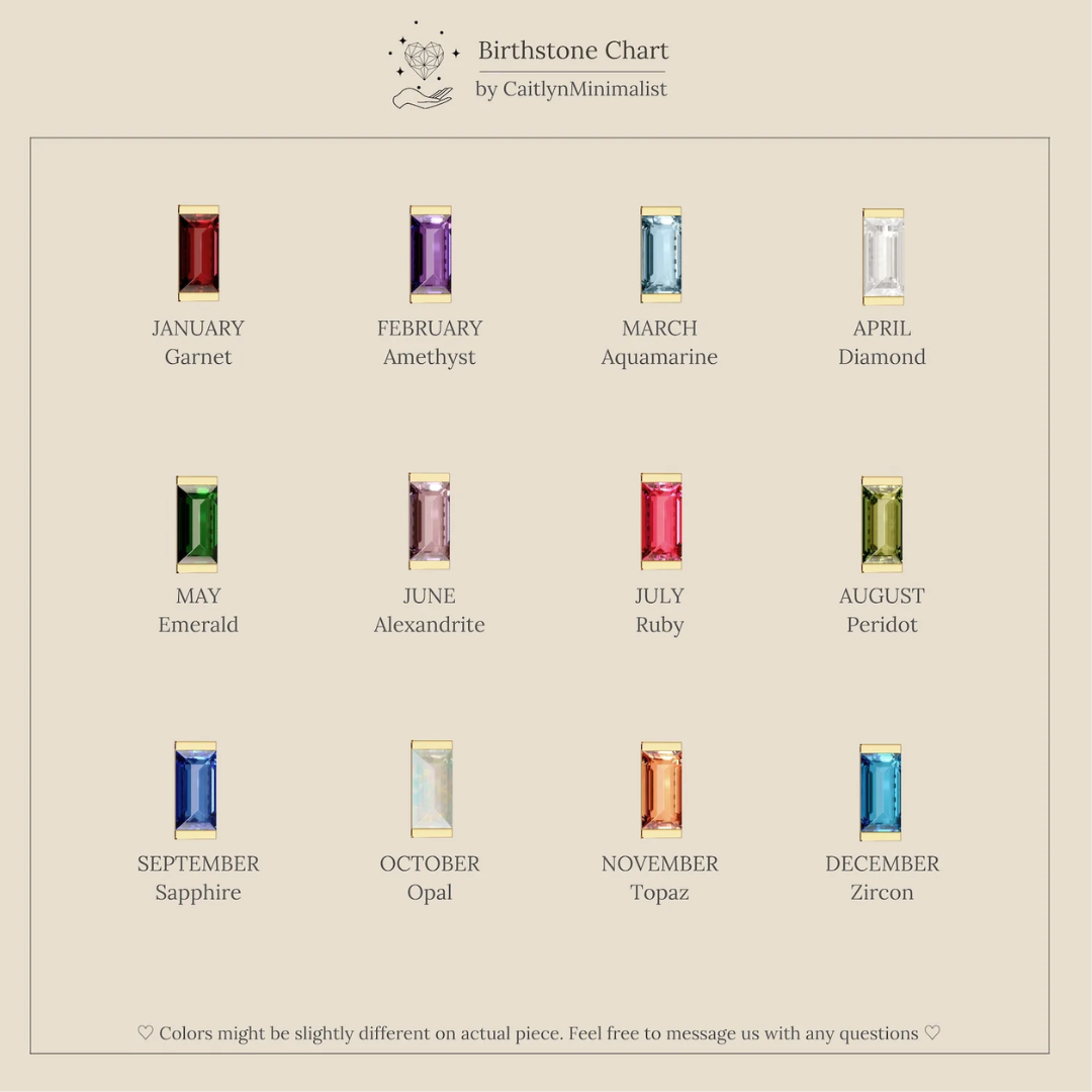 Women’s Baguette Birthstone Huggie Hoop Earrings