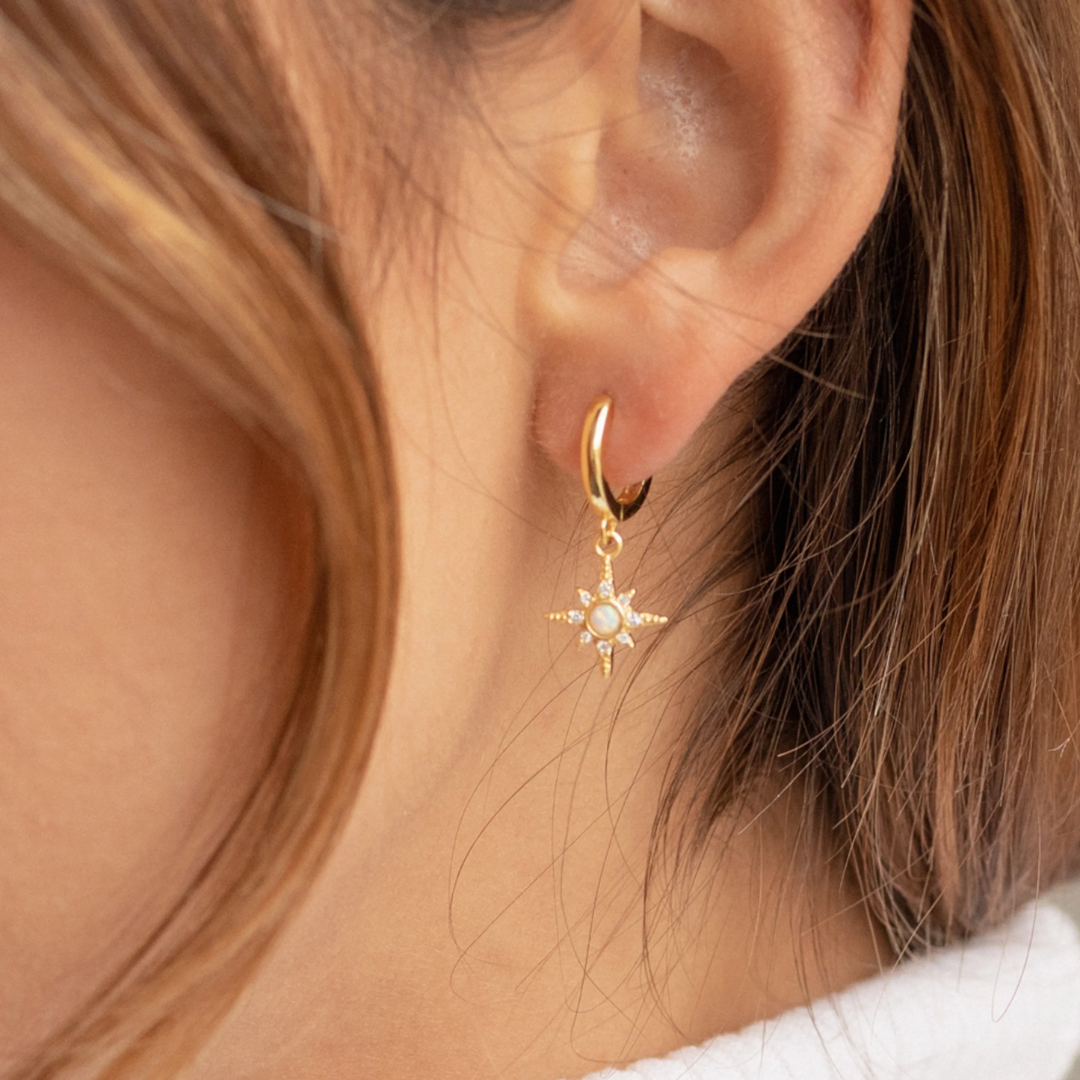 Women’s Opal Starburst Huggie Hoop Earrings