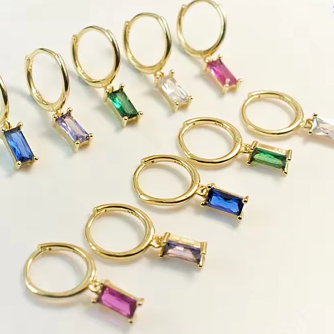 Women’s Baguette Birthstone Huggie Hoop Earrings