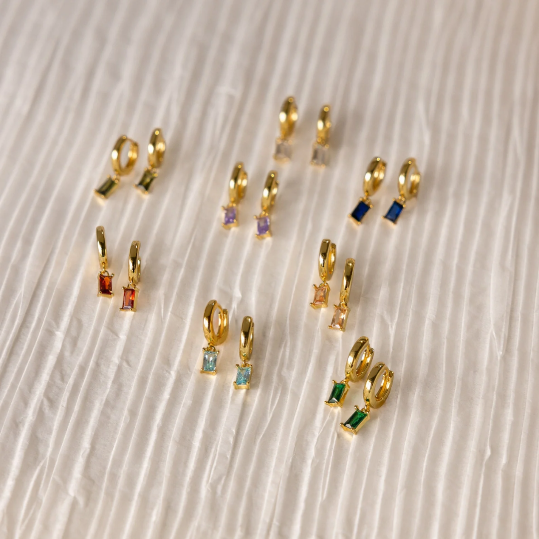 Women’s Baguette Birthstone Huggie Hoop Earrings