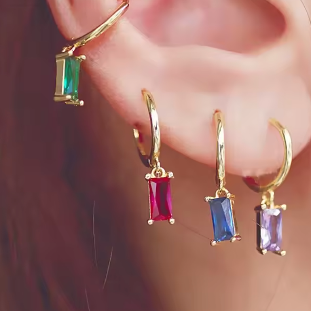 Women’s Baguette Birthstone Huggie Hoop Earrings