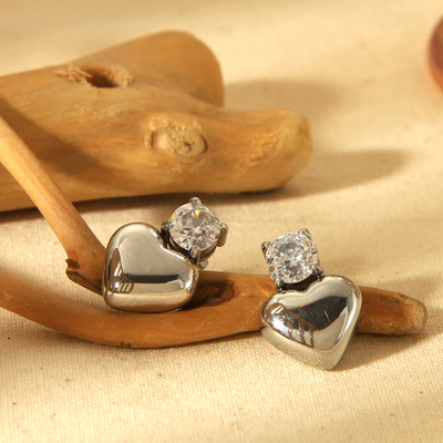Women’s Cubic Zirconia Heart Stud Earrings
