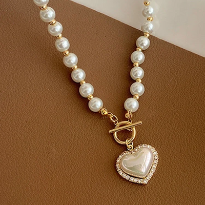 Women’s Pearl Heart Choker Necklace