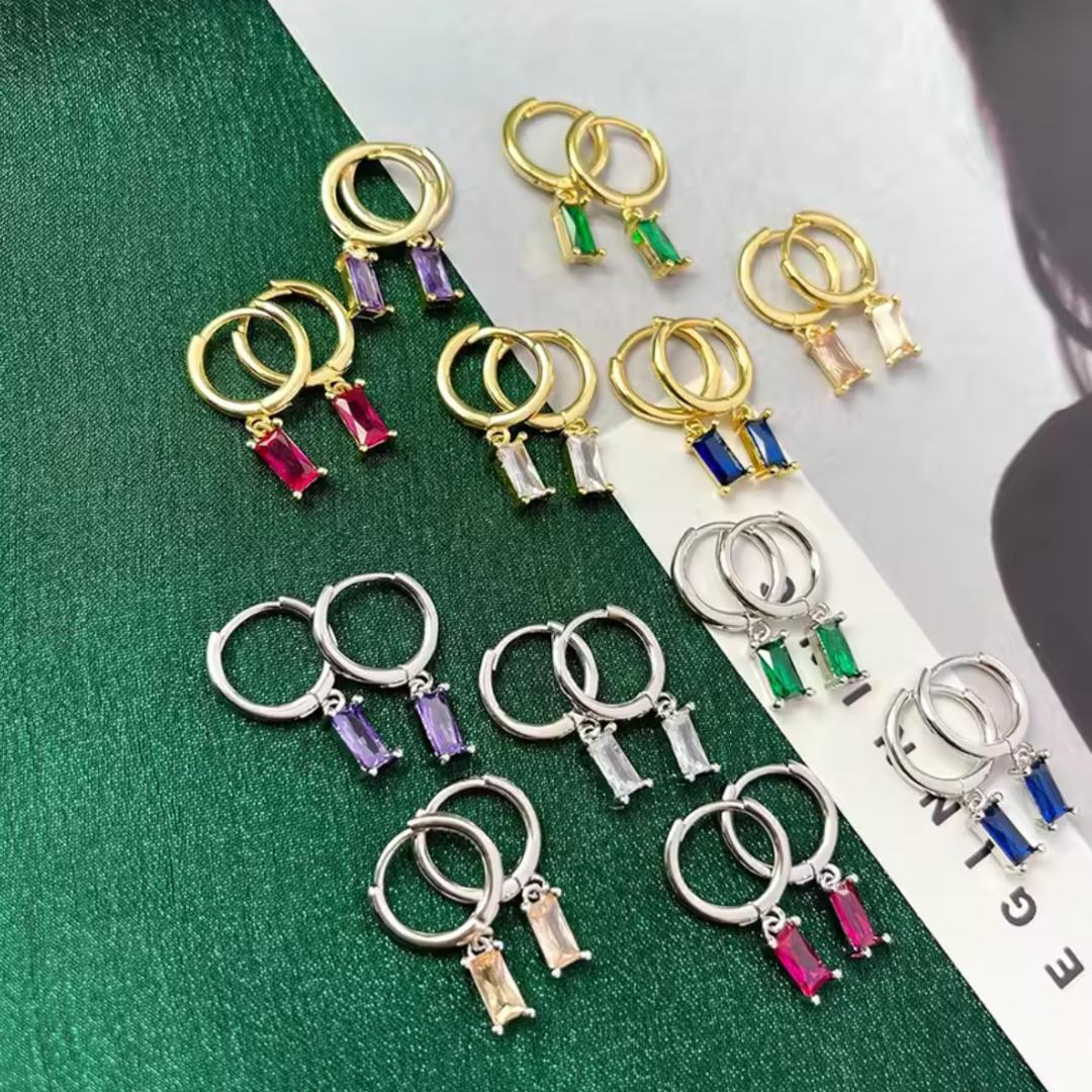 Women’s Baguette Birthstone Huggie Hoop Earrings