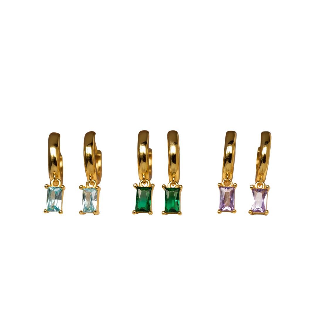 Women’s Baguette Birthstone Huggie Hoop Earrings
