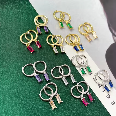Women’s Baguette Birthstone Huggie Hoop Earrings