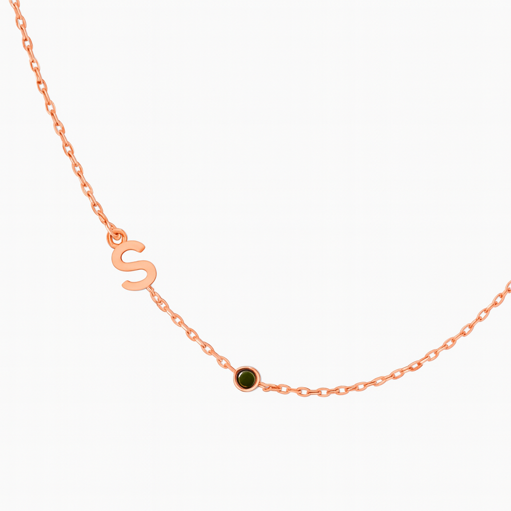 Women’s Personalised Sideways Initial Birthstone Necklace