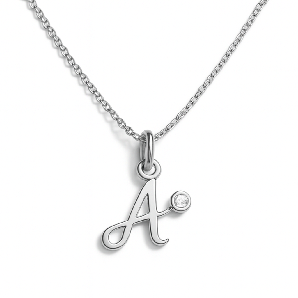 Women’s Sterling Silver Personalised Initial Birthstone Necklace