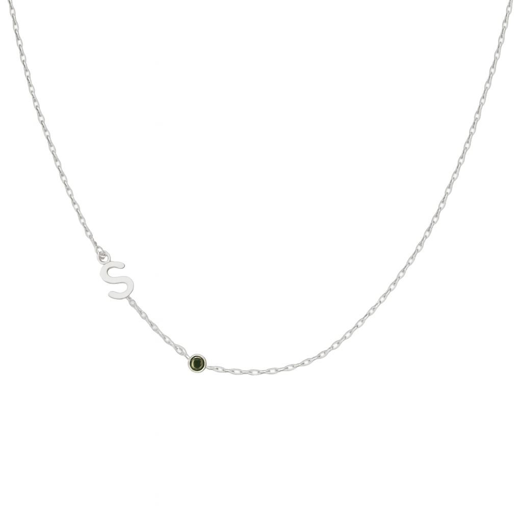 Women’s Personalised Sideways Initial Birthstone Necklace