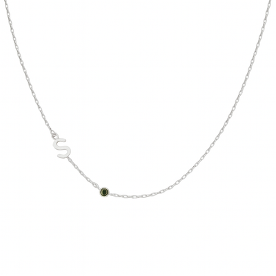 Women’s Personalised Sideways Initial Birthstone Necklace